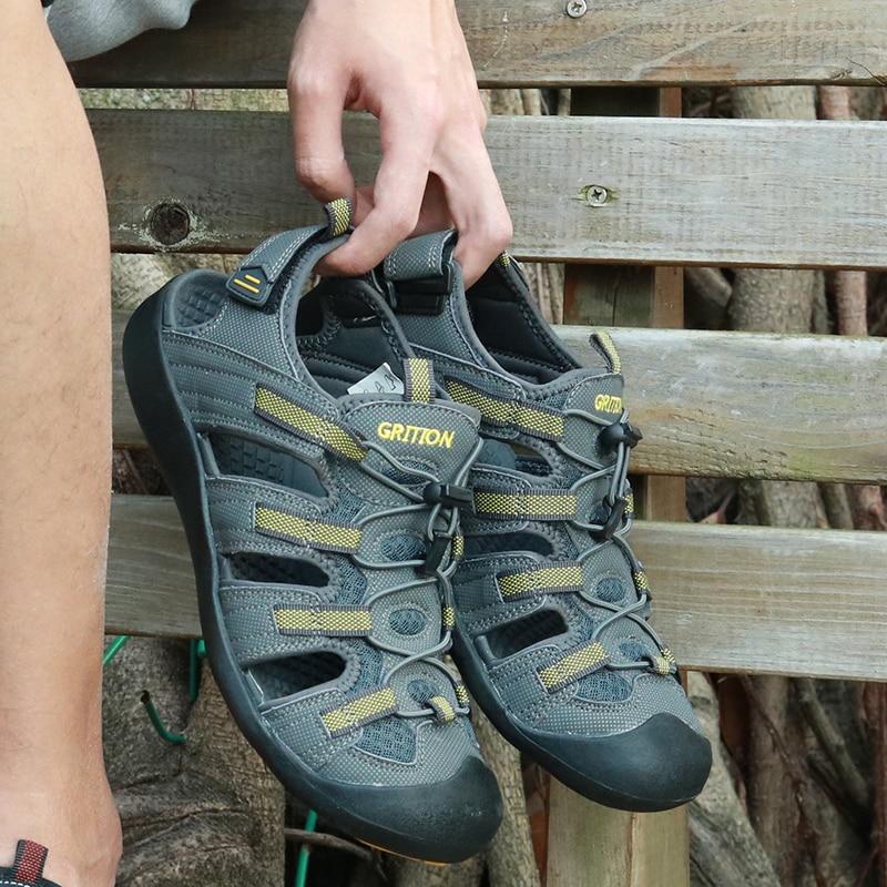 Men Sandals Leather Hiking Outdoor Flat Sandals Summer Breathable