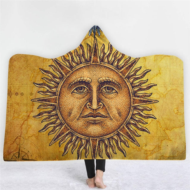 Moon Sun Mandala Hooded Blanket