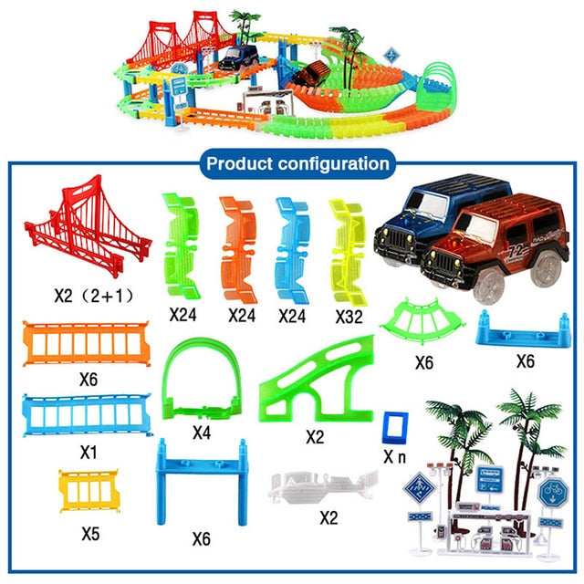 Railway Racing Track Play Set Educational DIY Bend Flexible Race Track Electronic Flash LED Light Car Toys For Children