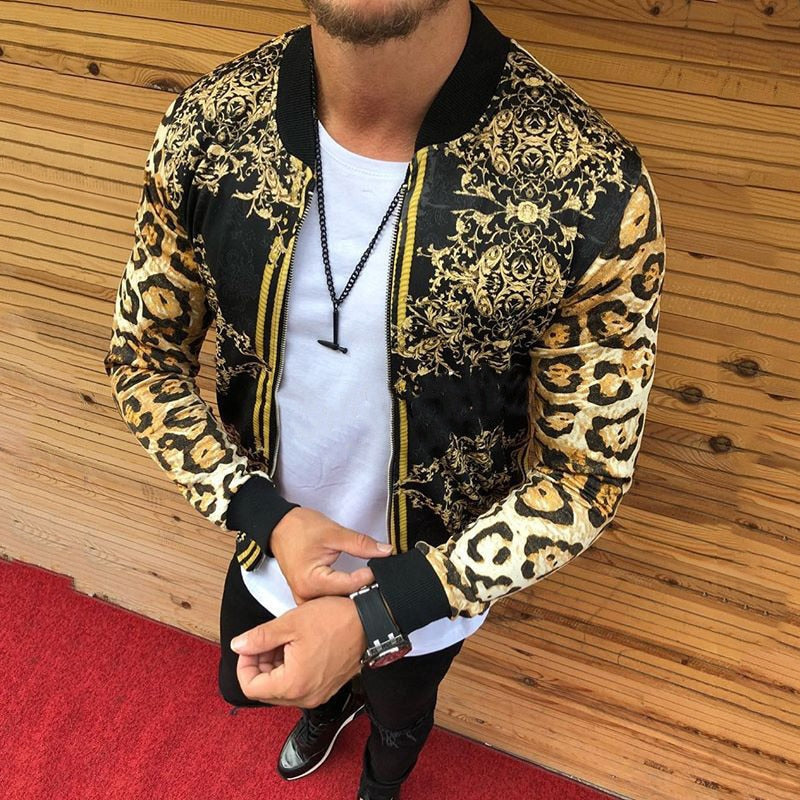 Men New 2021 Slim-Fitting Leopard Print Jacket