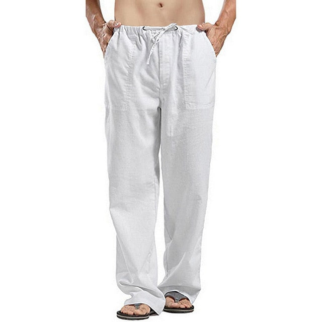 Solid Color Linen Multi-pocket Casual Pants