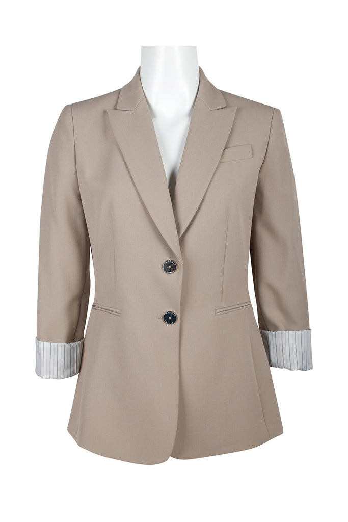 Tahari ASL Lapel Collar Two Button Rolled Cuffed Sleeve Rayon Jacket