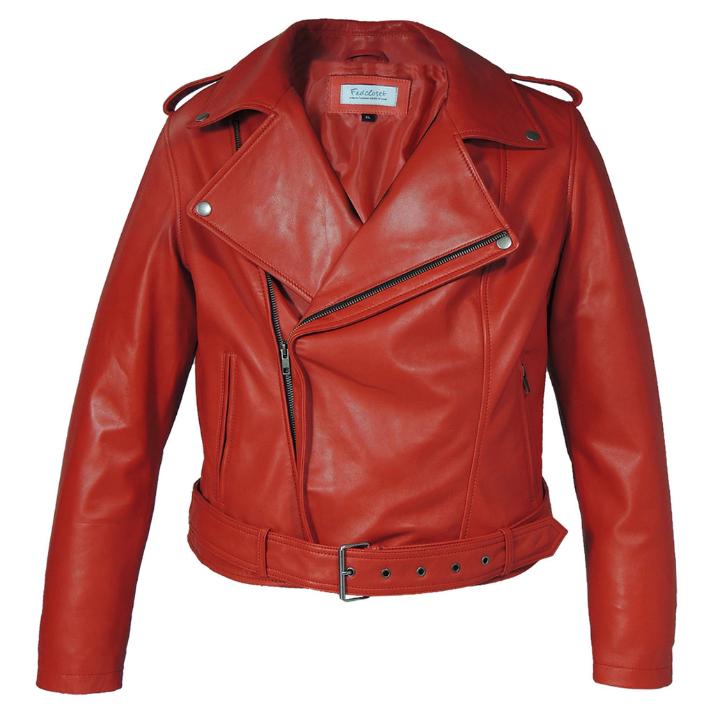 Womens Moto Lipstick Red Leather Jacket