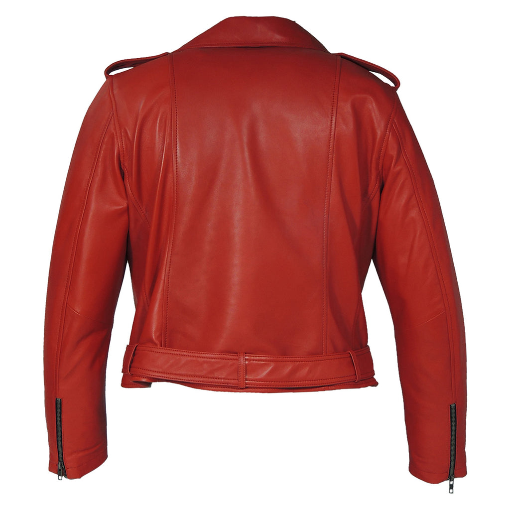 Womens Moto Lipstick Red Leather Jacket